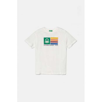 United Colors of Benetton tricou de bumbac pentru copii culoarea bej, cu imprimeu, 3I1XC10JL