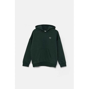 adidas Originals bluza copii HOODIE culoarea verde, cu glugă, cu imprimeu, IY9555