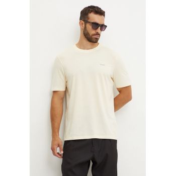 HUGO tricou din bumbac barbati, culoarea bej, neted