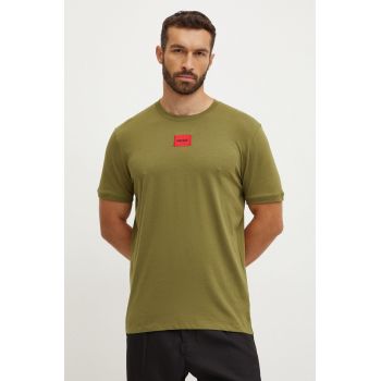 HUGO tricou din bumbac barbati, culoarea verde, cu imprimeu, 50447978