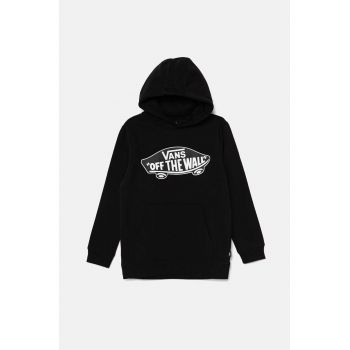 Vans bluza copii Style 76 PO culoarea negru, cu glugă, cu imprimeu, VN000JYDBLK1