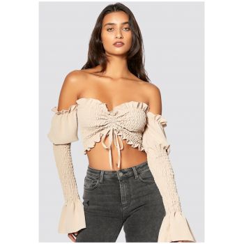 Bluza crop cu mansete-clopot