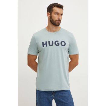 HUGO tricou din bumbac barbati, culoarea verde, cu imprimeu, 50467556