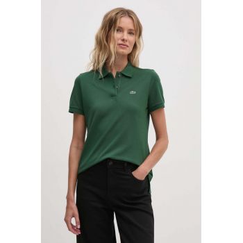 Lacoste tricou din bumbac femei, culoarea verde, cu guler