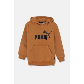 Puma bluza copii culoarea maro, cu glugă, cu imprimeu