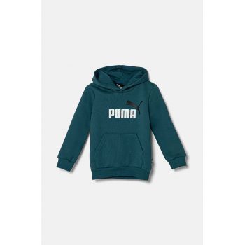 Puma bluza copii culoarea verde, cu glugă, cu imprimeu