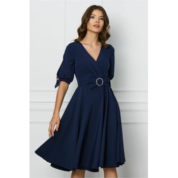 Rochie bleumarin clos cu catarama in talie