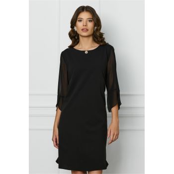 Rochie Marina neagra cu maneci din voal