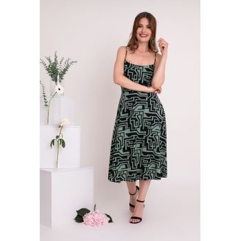 Rochie midi din amestec de in cu imprimeu Calista