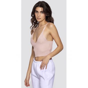 Top crop din tricot cu striatii