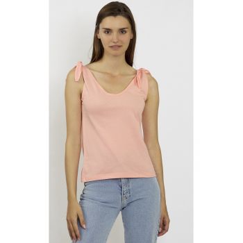 Top de bumbac cu decolteu rotund adanc