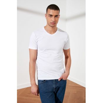 Tricou slim fit cu decolteu in V