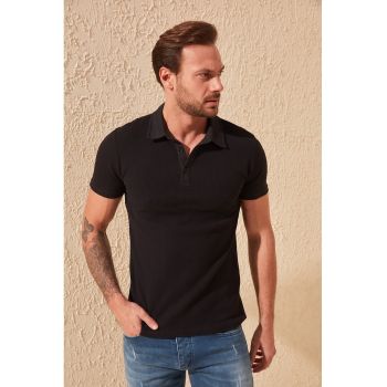 Tricou polo slim fit din material pique