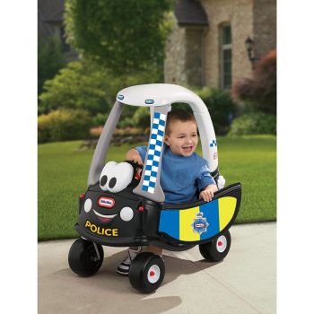 Masinuta pentru copii fara pedale de politie Little Tikes Cozy Coupe actionata cu picioarele, podea detasabila, spatiu de depozitare si maner pentru parinti, rotile frontale se pot roti 360 grade