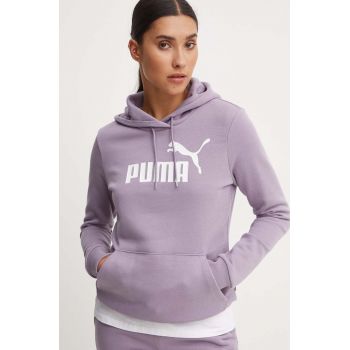 Puma bluza femei, culoarea violet, cu glugă, cu imprimeu