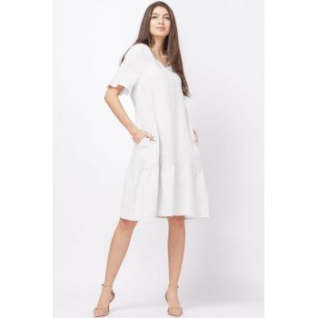 Rochie de vara midi din in, alba