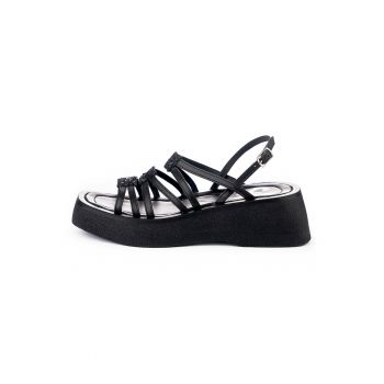 Sandale din piele cu talpa wedge Astrid