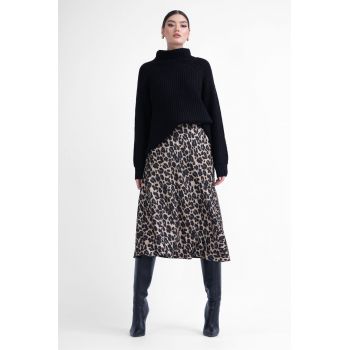 Fusta midi din satin animal print