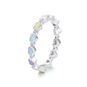 Inel din argint Multicolor Hearts Crystal