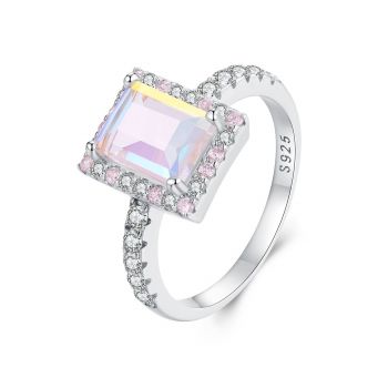 Inel din argint Pink Rectangle Crystal