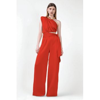 Red Maxi Jumpsuit With Scarves