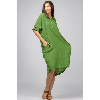 Rochie verde oliv din in Stella Milani cu inel metalic pe spate