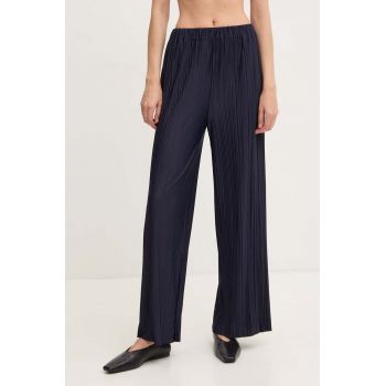 Samsoe Samsoe pantaloni femei, culoarea albastru marin, lat, high waist