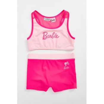 Costum de baie in doua piese cu imprimeu cu Barbie