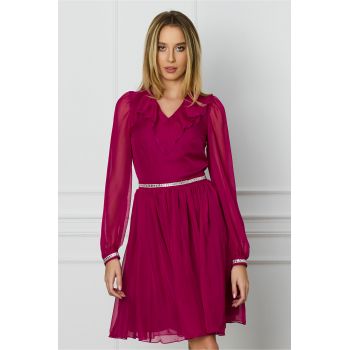 Rochie DY Fashion magenta cu volan si strasuri