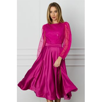 Rochie eleganta fucsia cu glitter la bust