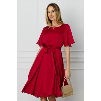 Rochie Ella Collection Celine bordo din voal cu cordon in talie