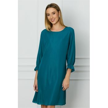 Rochie Ella Collection Dolores verde petrol cu insertii din fir lurex