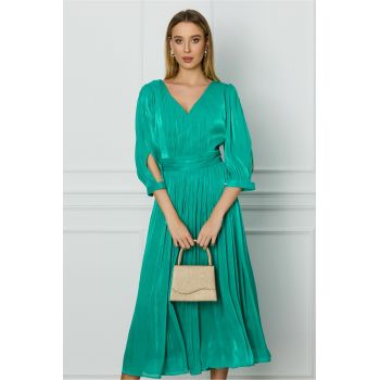 Rochie Leonard Collection verde din voal cu reflexii