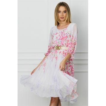 Rochie Marina lila cu imprimeu floral roz la reducere