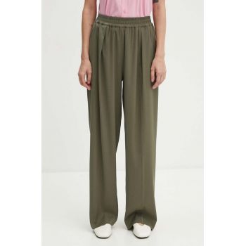 Samsoe Samsoe pantaloni JULIA femei, culoarea verde, lat, high waist, F23100048