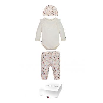 Set de caciula - pantaloni si body cu imprimeu - 3 piese