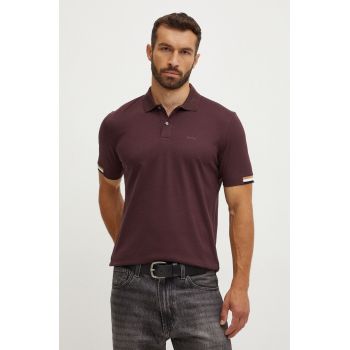 BOSS polo de bumbac culoarea bordo, neted