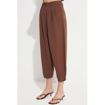 Pantaloni crop conici din amestec de in