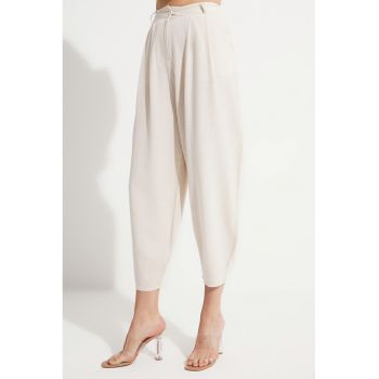 Pantaloni crop conici din amestec de in