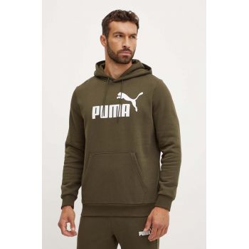 Puma bluza barbati, culoarea verde, cu glugă, cu imprimeu