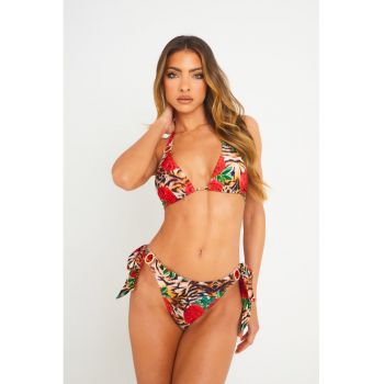 Slip cu animal print si model floral 4421 la reducere