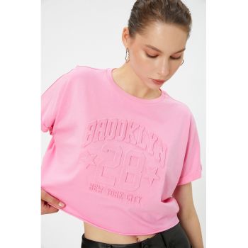 Tricou crop de bumbac cu model in relief