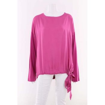 Bluza cu aspect lucios si maneca lunga, roz, dama, s.Oliver