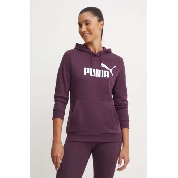 Puma bluza femei, culoarea violet, cu glugă, cu imprimeu