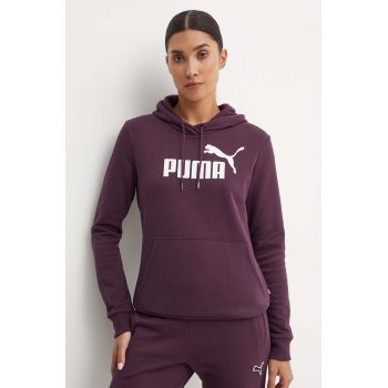 Puma bluza femei, culoarea violet, cu glugă, cu imprimeu