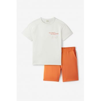 Set de tricou cu text si pantaloni scurti - 2 piese