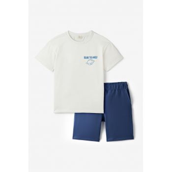 Set de tricou cu text si pantaloni scurti - 2 piese