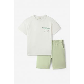 Set de tricou cu text si pantaloni scurti - 2 piese