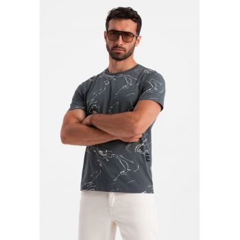 Tricou cu decolteu la baza gatului si model tie-dye