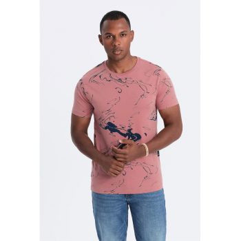 Tricou cu decolteu la baza gatului si model tie-dye